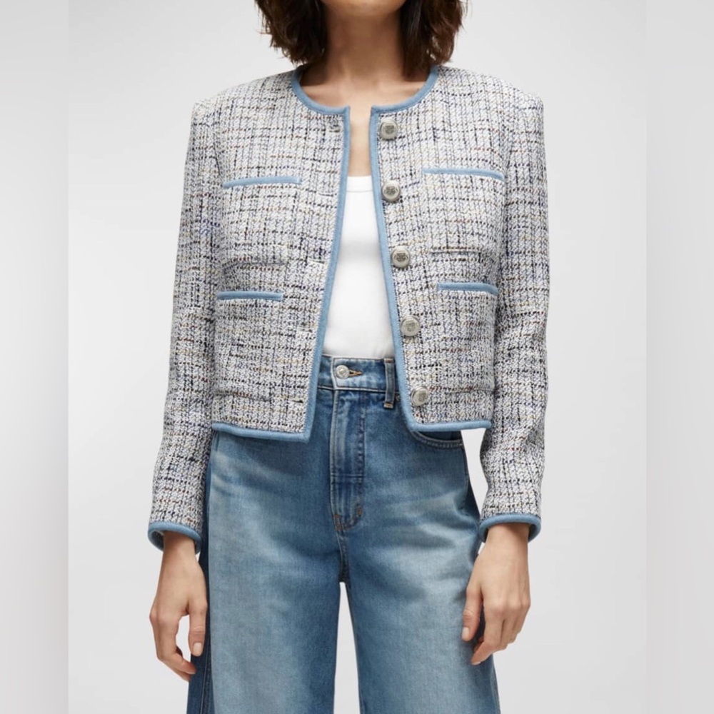 Elie Tahari Blue and White Tweed Blazer - Picture 4 of 16